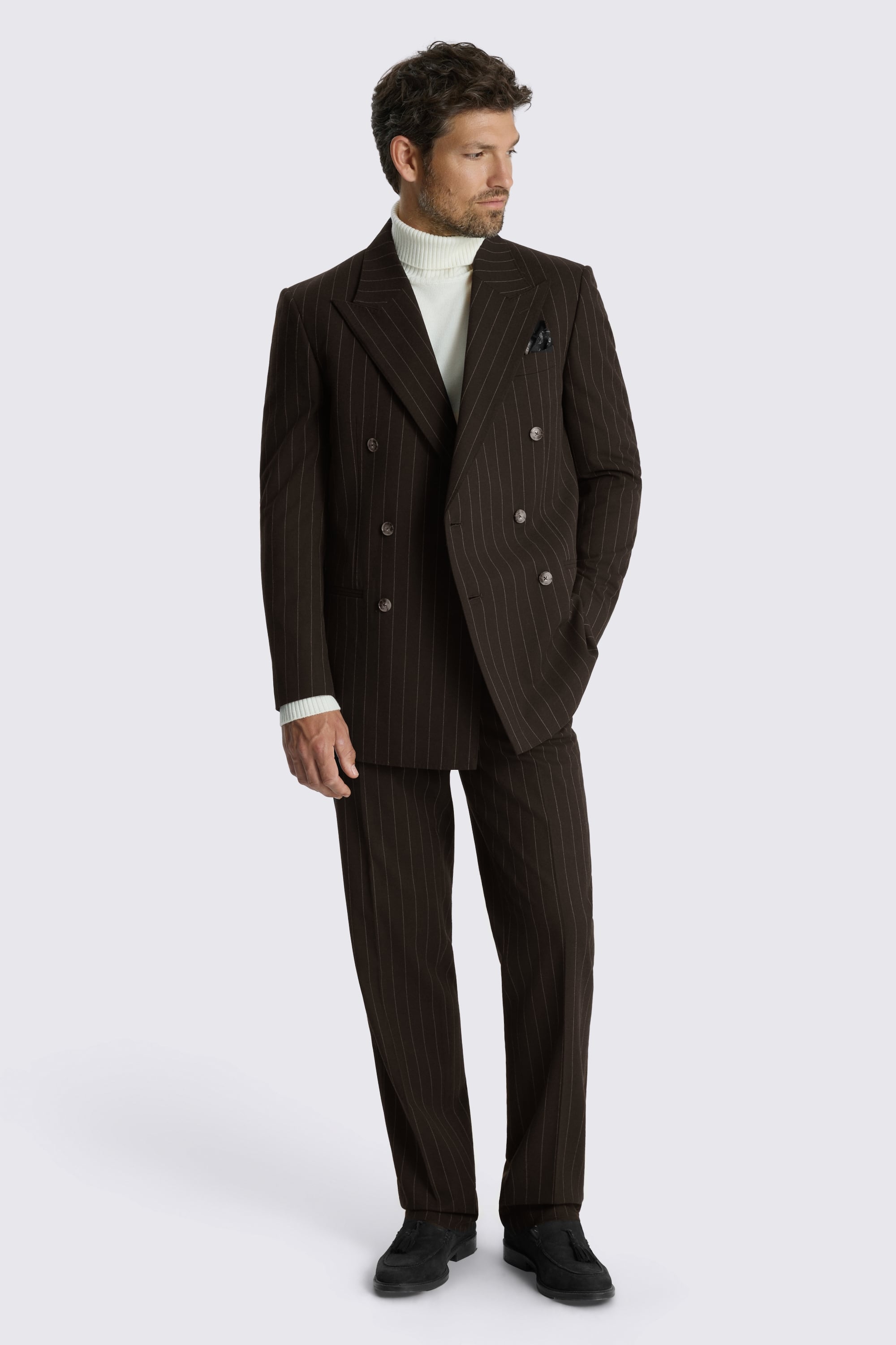 Relaxed Fit Brown Stripe Suit Jacket